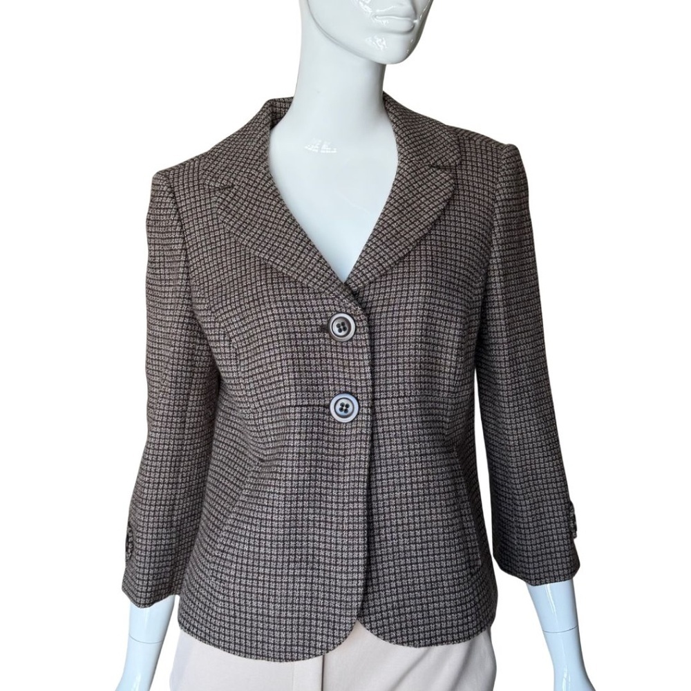Ann Taylor (Original Ann Taylor) Brown/Cream Wool Blend 2-Button Jacket Size 8 - Picture 7 of 10
